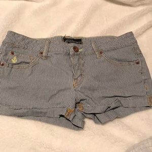 Volcom railroad stripe Jean shorts